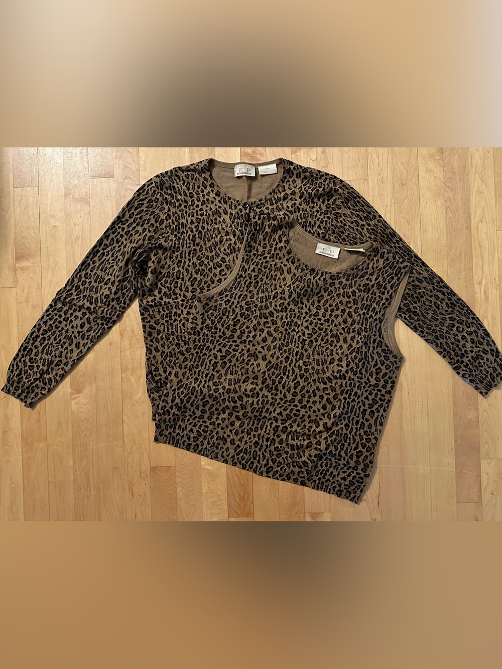 EP PRO SILK Brown Leopard Print Shell & Cardigan Duo